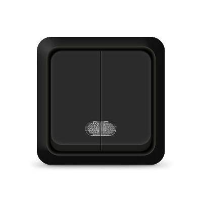 Выключатель 2-кл. ОП Олимп 10А IP20 с подсветкой черн. Universal 2214