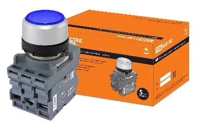 Кнопка MP1-21L(LED) в сборе d22мм/24В 1з+1р синяя TDM