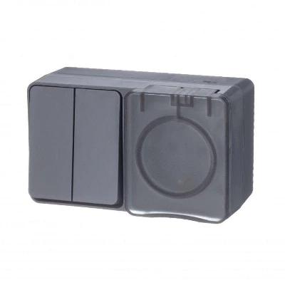 Блок ОП AtlasDesign PROFI IP54 (розетка 1-м 16А заземл. защ. шторки + 2-кл. выключатель 10А) антрацит SE ATN544074