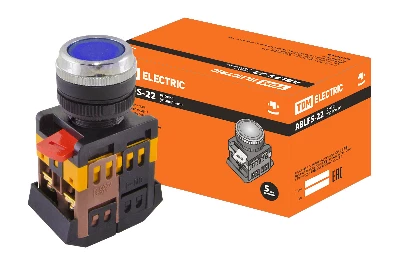 Кнопка ABLFS-22 синий d22мм неон/230В 1з+1р TDM