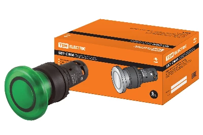Кнопка грибовидная SB7-CWM31-220V(LED) d35мм 1з зеленая TDM