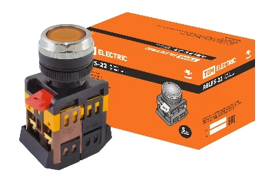 Кнопка ABLFS-22 желтый d22мм неон/230В 1з+1р TDM