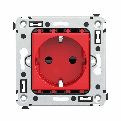 Розетка 1-м СП 2мод. Avanti "Красный квадрат" 16А IP20 2P+E защ. шторки красн. DKC 4401003