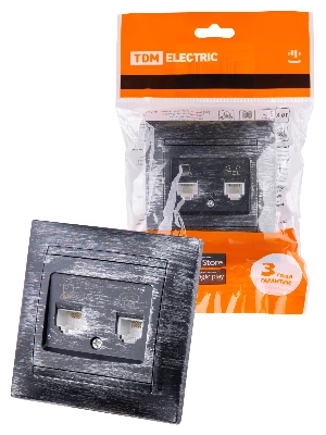 Розетка телефонная RJ11 + компьютерная RJ45 старинное серебро "Лама" TDM