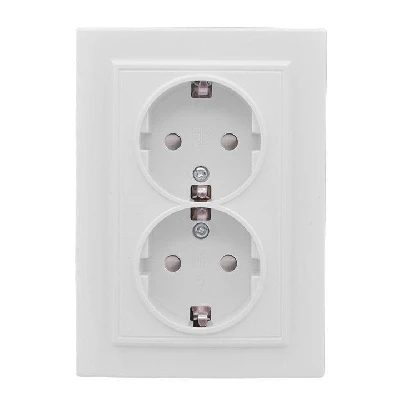 Розетка 2-м СП Минск 16А IP20 с заземл. защ. шторки бел. Basic EKF ERR16-128-100