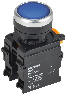 Кнопка d22мм 1НО+1НЗ MASTER с фиксацией син. IEK MI-BT60-11T-3-21-K07