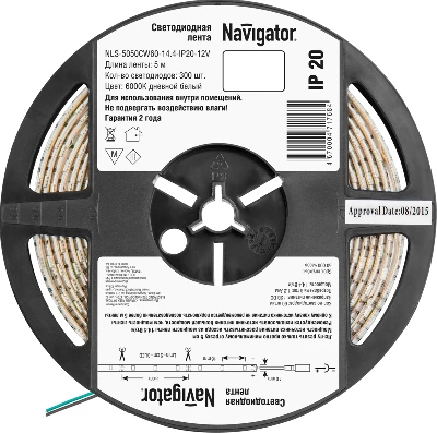 Лента светодиодная 71 768 NLS-5050CW60-14.4-IP20-12V R5 14.4Вт/м (уп.5м) Navigator 71768