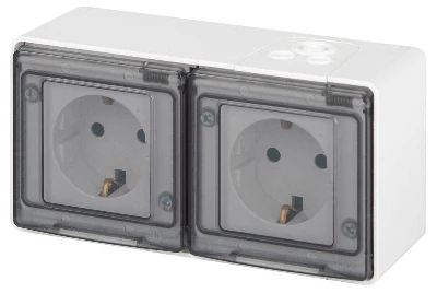 Розетка Эксперт 11-2503-01 2х2P+E гориз. IP55 16А-250В ОУ бел. Эра Б0063264