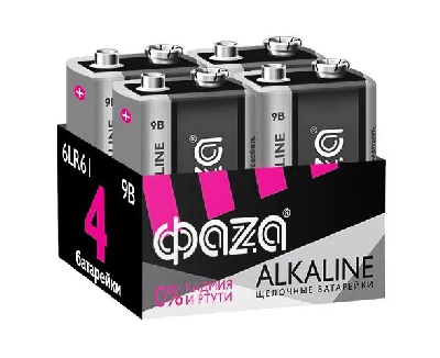 Элемент питания алкалиновый "крона" 6LR61 9В Alkaline Pack-4 (уп.4шт) ФАZА 5030602