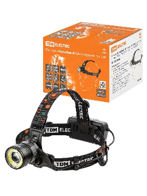 Фонарь «Налобный 12» аккум., 5 Вт CREE+3 Вт COB, Li-Ion 3.7 В 2х18650 2.4 А*ч, 650 лм, USB, TDM