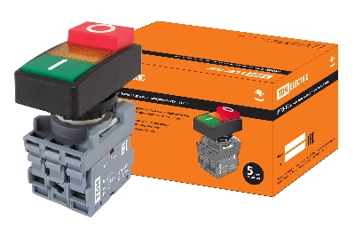 Кнопка двойная MPD13-11Y (зеленая/красная-выступающая) (LED) d22мм/24В (I/O) линза желтая TDM