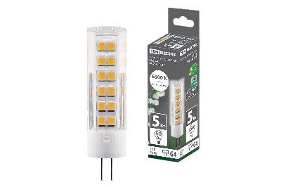 Лампа светодиодная G4-5 Вт-AC/DC 12 В-6500 К, SMD, 16х57 мм TDM