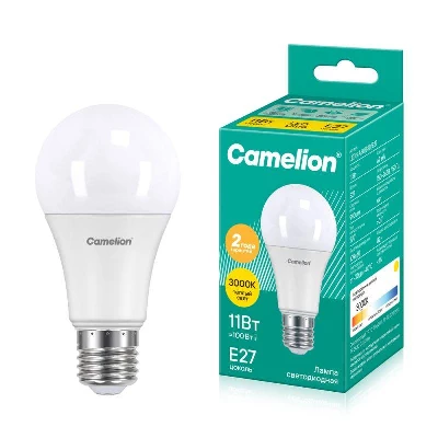 Лампа светодиодная LED11-A60/830/E27 11Вт грушевидная матовая 3000К тепл. бел. E27 915лм 220В Camelion 12035