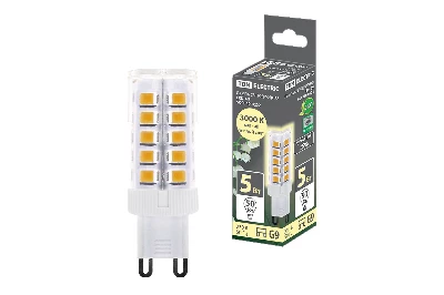 Лампа светодиодная G9-5 Вт-230 В-3000 К, SMD, 16х49 мм TDM