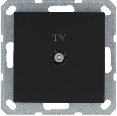 Розетка телевизионная проходная TV Ф9.5мм механизм черн. матов. soft touch Jasmart G6002PB