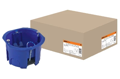 Установочная коробка СП D65х45мм, саморезы, пл. лапки, синяя, IP20, TDM