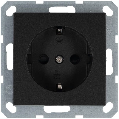 Розетка 1-м Shuko 16А IP20 с заземл. защ. шторки механизм антрацит Jasmart G5501B