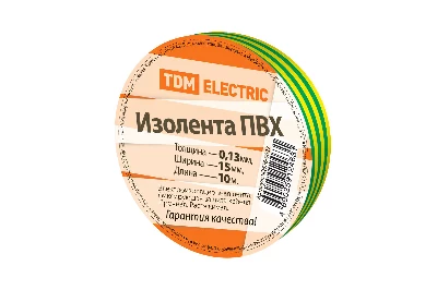Изолента ПВХ 0.13*15мм Желто-Зеленая 10м TDM