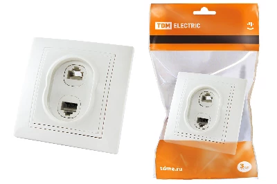 Розетка телефонная RJ11 + компьютерная RJ45 белая "Таймыр" TDM