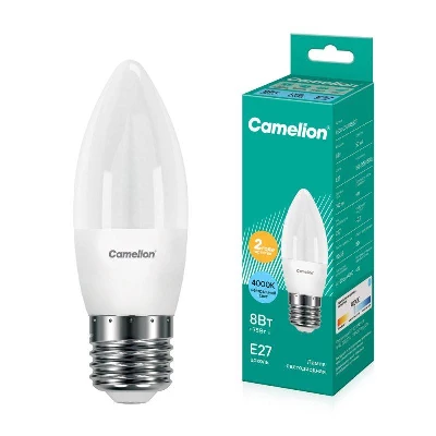 Лампа светодиодная LED8-C35/845/E27 8Вт свеча 4500К бел. E27 750лм 220В Camelion 12390