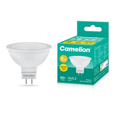 Лампа светодиодная LED8-S108/830/GU5.3 8Вт рефлектор матовая 3000К тепл. бел. GU5.3 220В Camelion 12871