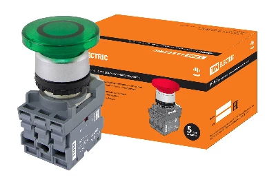 Кнопка грибовидная МРМ1-11G(LED) в сборе d40мм/220B 1з+1р зеленая TDM