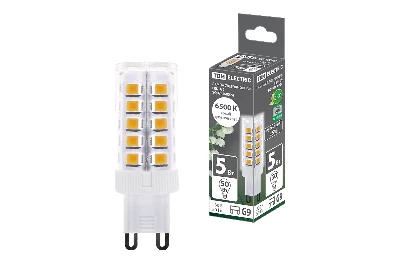 Лампа светодиодная G9-5 Вт-230 В-6500 К, SMD, 16х49 мм TDM