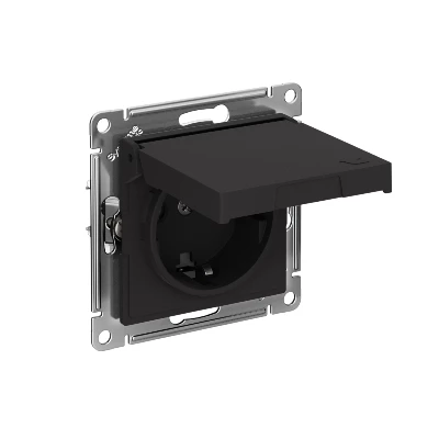 Розетка AtlasDesign 16А IP20 с заземл. защ. шторки с крышкой быстрозажим. клем. механизм карбон SE ATN001046S