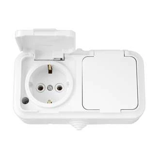 Розетка 2-м ОП 16А IP44 с заземл. бел. Bylectrica РА16-303