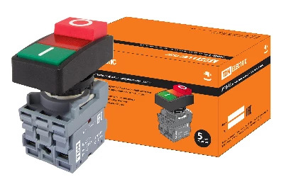Кнопка двойная MPD13-11R (зеленая/красная-выступающая) (LED) d22мм/220В (I/O) линза красная TDM