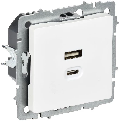 Розетка СП BRITE РЮ11-2-БрАБ USB A+C 45Вт высокоскор. заряд. арктич. бел. IEK BR-U22-045-K91