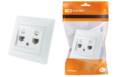 Розетка телефонная RJ11 + компьютерная RJ45 белая "Лама" TDM