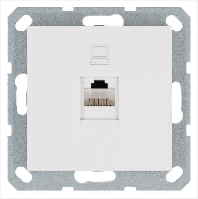 Розетка компьютерная 1-м RJ45 IP20 кат. 5E механизм бел. глянцевый Jasmart G6105W
