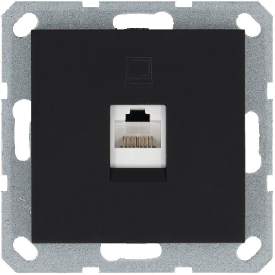 Розетка компьютерная 1-м RJ45 IP20 кат. 5E механизм черн. матов. soft touch Jasmart G6105PB