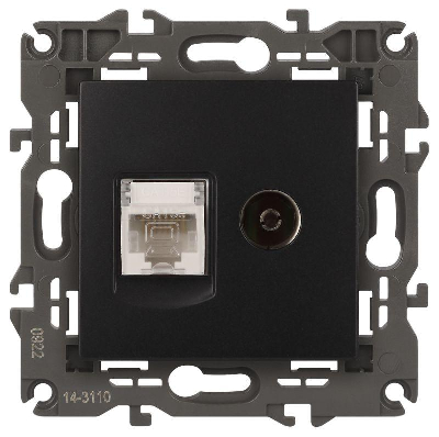 Розетка компьютерная + телевизионная 2-м Elegance 14-3110-05 RJ45 + TV IP20 механизм антрацит Эра Б0034318