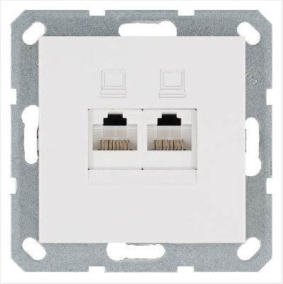 Розетка компьютерная 2-м RJ45 IP20 кат. 5E механизм бел. глянцевый Jasmart G6106W