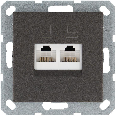 Розетка компьютерная 2-м RJ45 IP20 кат. 5E механизм мокко Jasmart G6106Z
