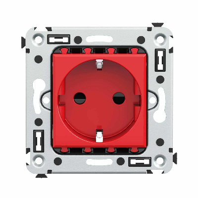 Розетка 1-м СП 2мод. Avanti "Красный квадрат" 16А IP20 2P+E защ. шторки красн. DKC 4401003