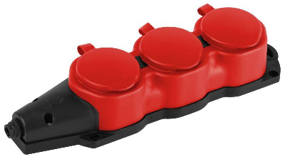 Колодка 3-м с заземл. 16A IP44 KX-3e-RED-IP44 каучук. красн. Эра Б0068393