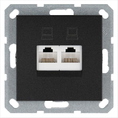 Розетка компьютерная 2-м RJ45 IP20 кат. 5E механизм антрацит Jasmart G6106B